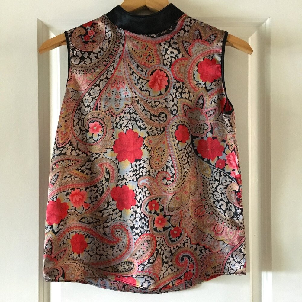 Vintage French Maid Goth Satiny Paisley Keyhole Top Small Y2K Whimsigoth